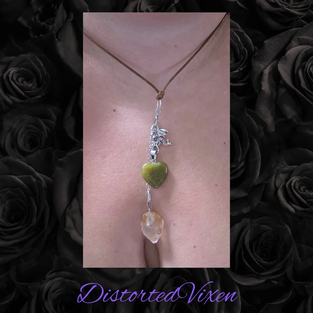 Green Aventurine & Citrine Dragon Charm Convertible Necklace | Adjustable Cord
